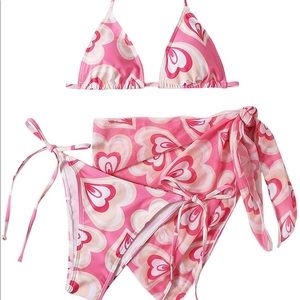 Pink heart print bikini set sarong included!